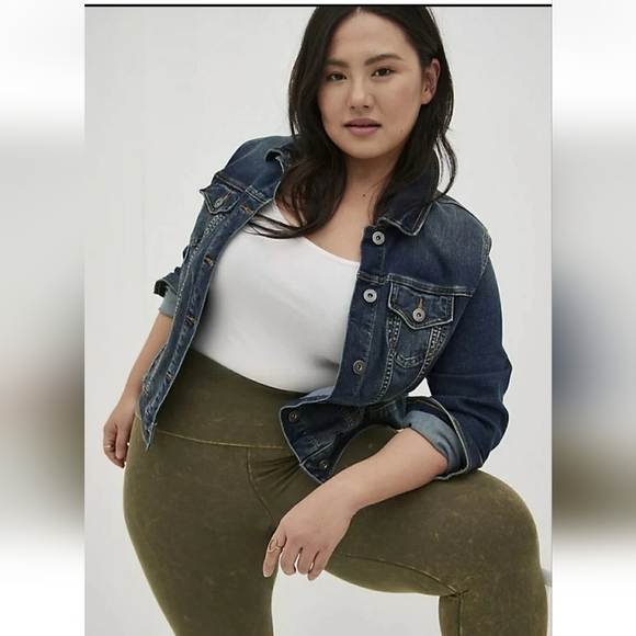 Torrid Olive Green Tie Dye FoldOver Cropped mineral wash Leggings 3x - Picture 3 of 13